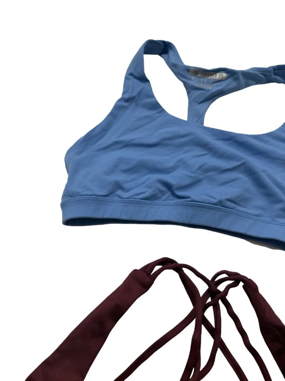 Forever 21 Two Blue Burgundy Strappy Racerback Sports Bra Set Medium Women's